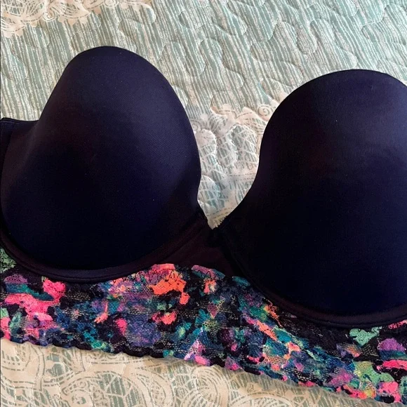 Pink by Victoria’s Secret-  Longline Bra strapless Bra Navy/Multicolor - Picture 4 of 7